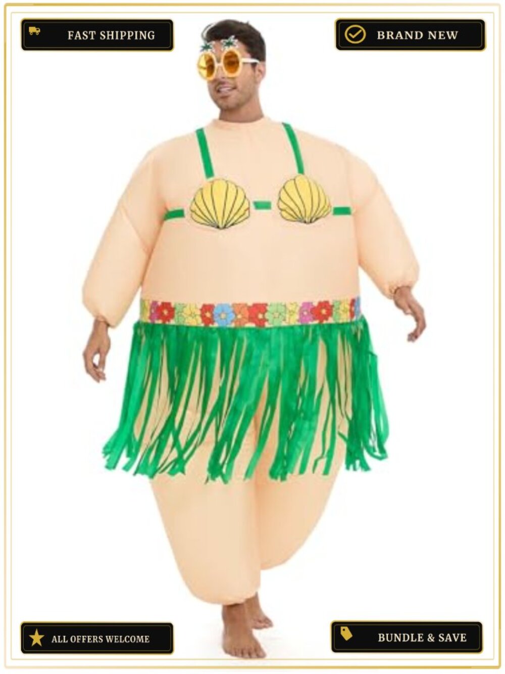 Inflatable Luau Hula Skirt Costume Adult Hawaiian Blow Up Suit Party